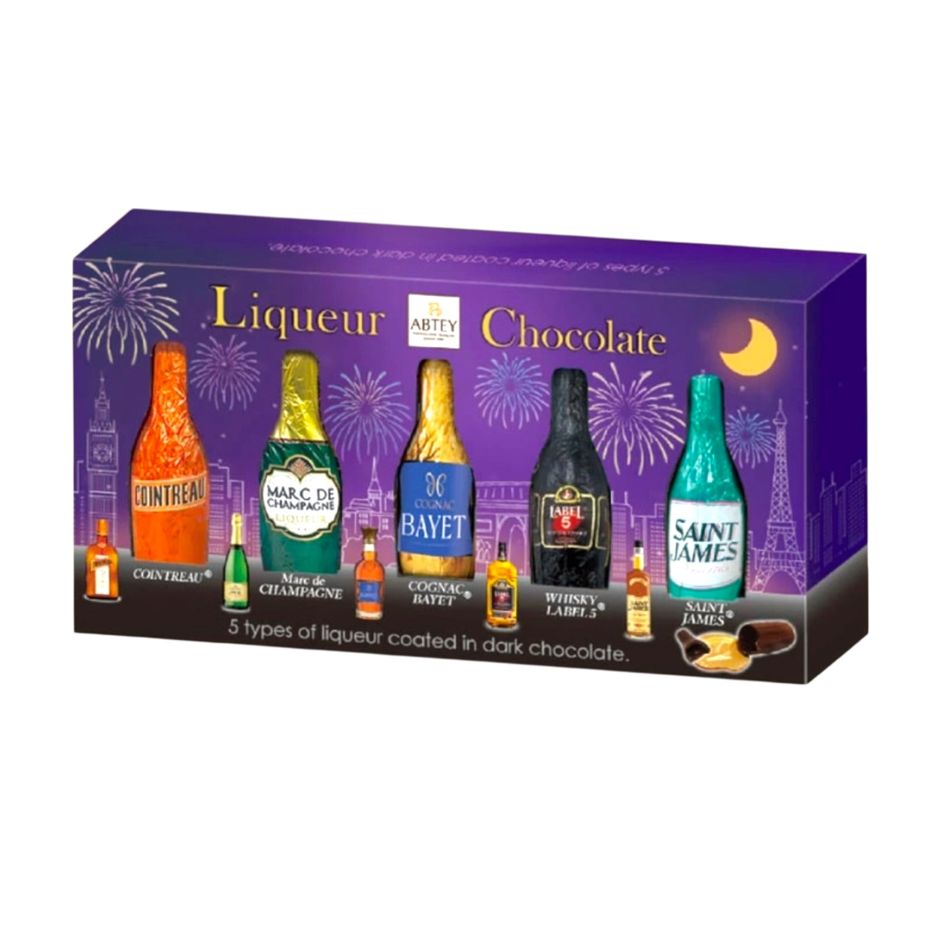 Abtey 5 types of Liqueur Coated in Dark Chocolate アブテ リキュールアソート ボトルチョコ 5個入