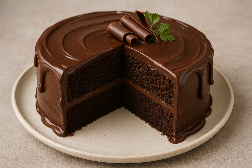 Bolo de chocolate cremoso com ganache